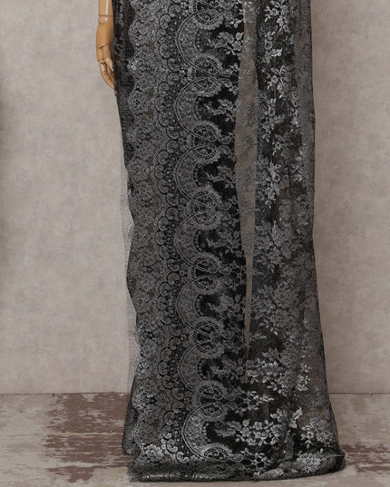 Gunmetal Grey French Chantilly Lace Saree