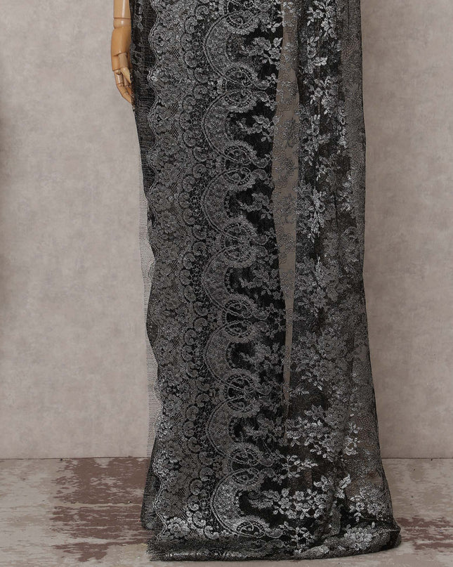 Gunmetal Grey French Chantilly Lace Saree