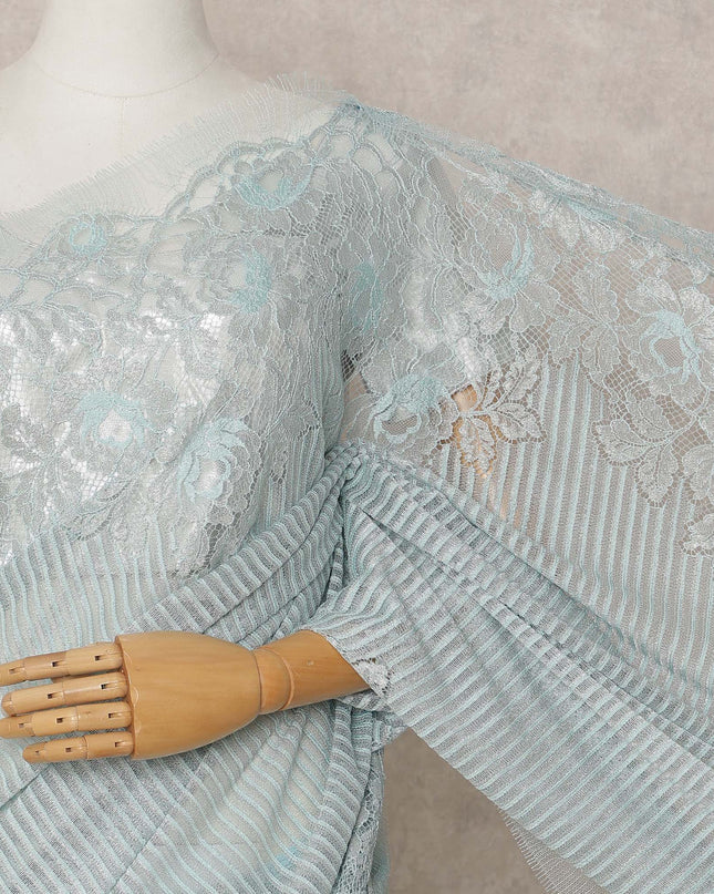 Sky Blue Premium French Metallic Chantilly Lace Saree, 5.5 Mtrs with 110 Cms Width, Imported from France-D25418