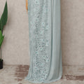ساري فرنسي فاخر من الدانتيل الفرنسي المعدني بلون أزرق سماوي، بطول 5.5 متر وعرض 110 سم، مستورد من فرنسا - D25418