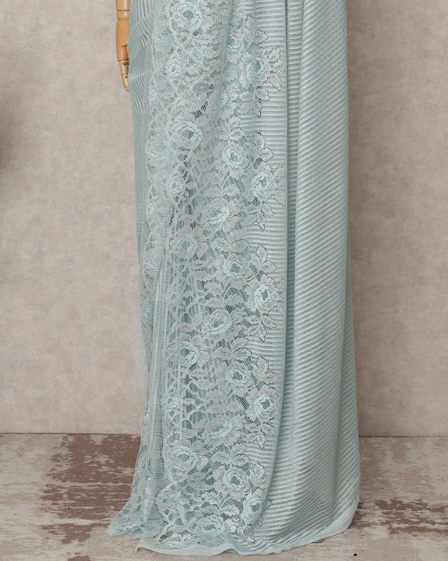 Sky Blue Premium French Metallic Chantilly Lace Saree, 5.5 Mtrs with 110 Cms Width, Imported from France-D25418