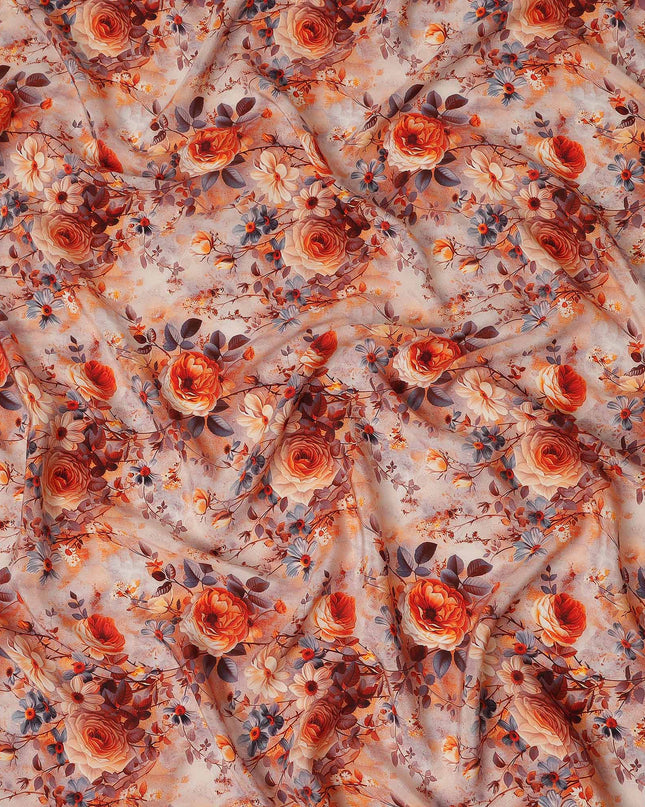 Pink Floral Pure Silk Crepe Fabric 110cm - 1086637