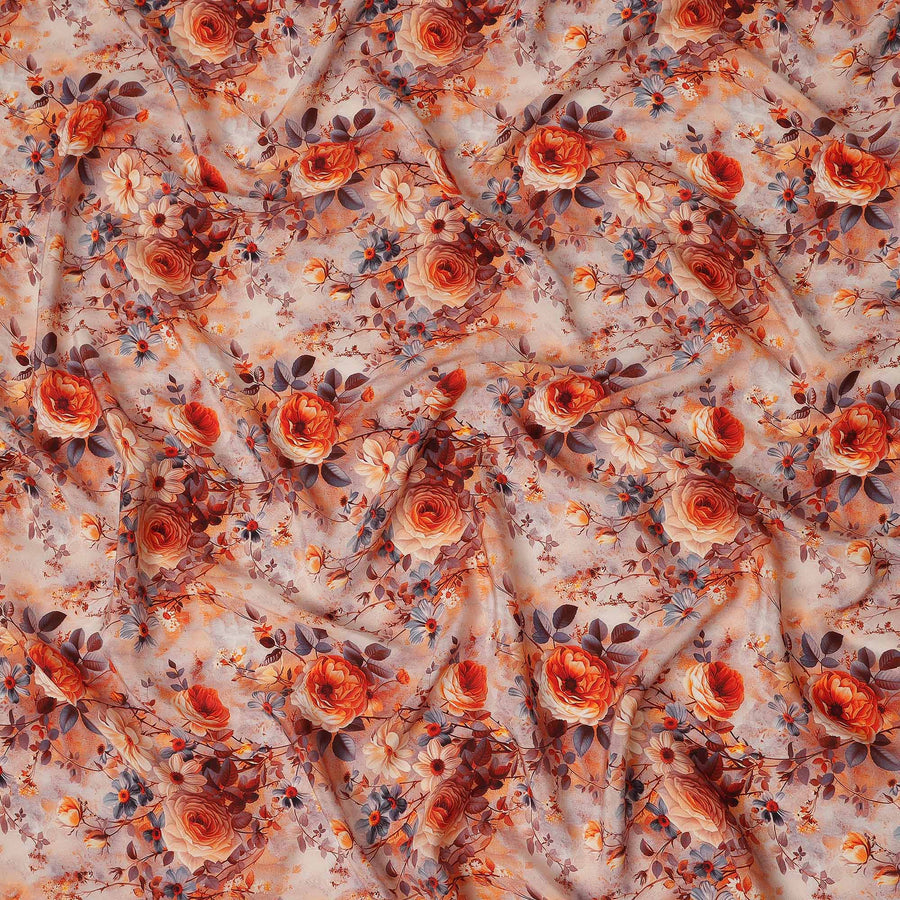 Pink Floral Pure Silk Crepe Fabric 110cm - 1086637