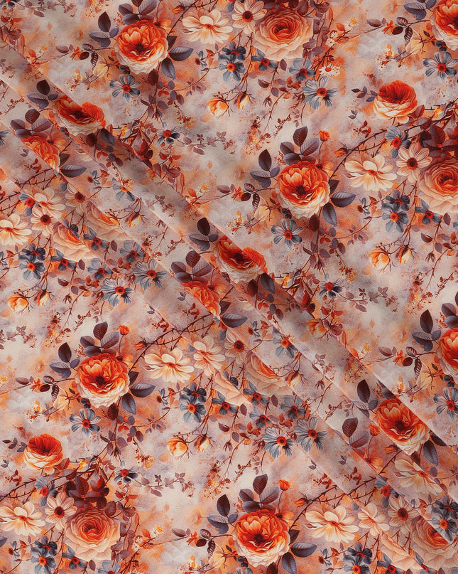 Pink Floral Pure Silk Crepe Fabric 110cm - 1086637