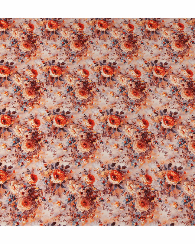 Pink Floral Pure Silk Crepe Fabric 110cm - 1086637