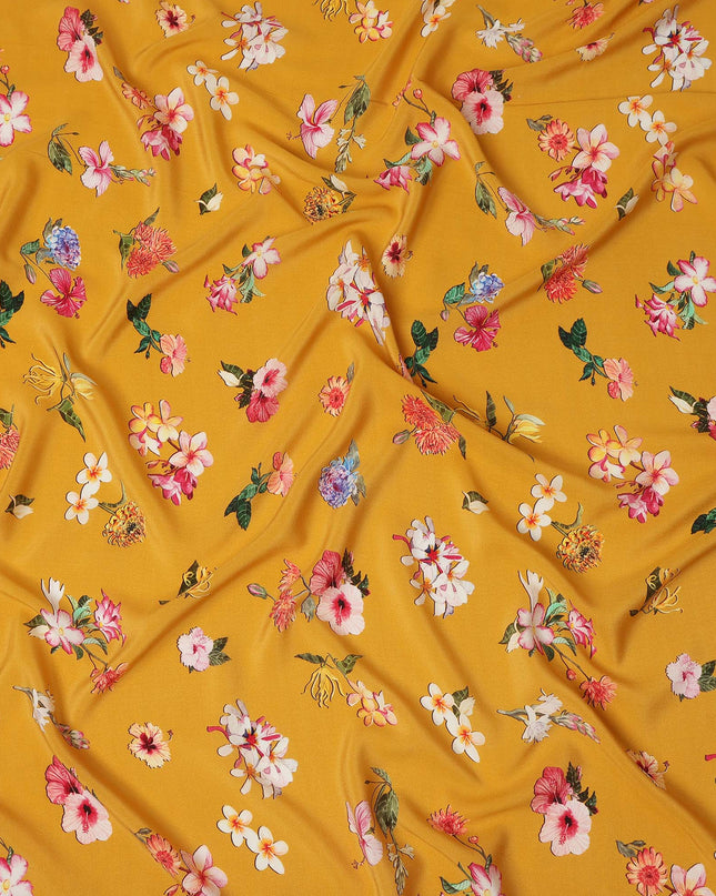 Yellow Floral Pure Silk Crepe Fabric 110cm - 1086668