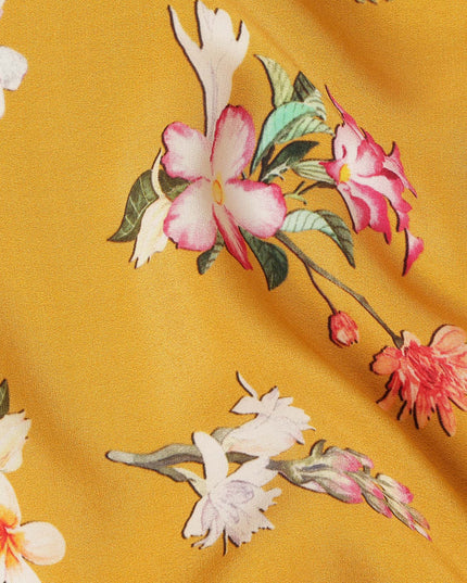 Yellow Floral Pure Silk Crepe Fabric 110cm - 1086668