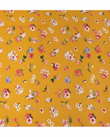 Yellow Floral Pure Silk Crepe Fabric 110cm - 1086668
