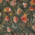 Green Floral Pure Silk Crepe Fabric 110cm - 1086712