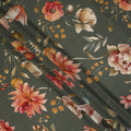 Green Floral Pure Silk Crepe Fabric 110cm - 1086712