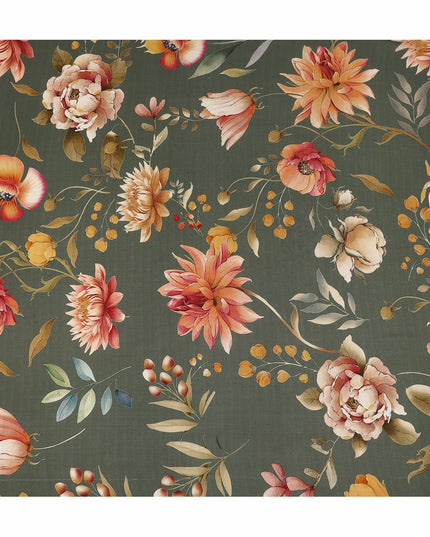 Green Floral Pure Silk Crepe Fabric 110cm - 1086712