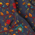 Navy Blue Multicolor Lotus Floral Printed Premium Pure Silk Crepe Fabric with Traditional Design, 110 cms Width, Made in India-D26334