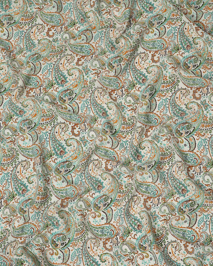 Beige Paisley Pure Silk Crepe Fabric 110cm - 1086835