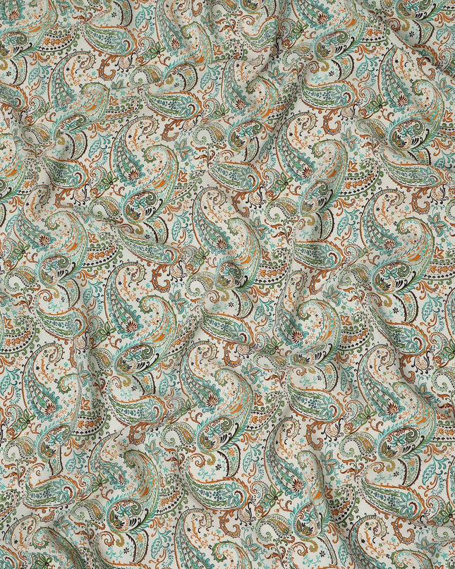 Beige Paisley Pure Silk Crepe Fabric 110cm - 1086835