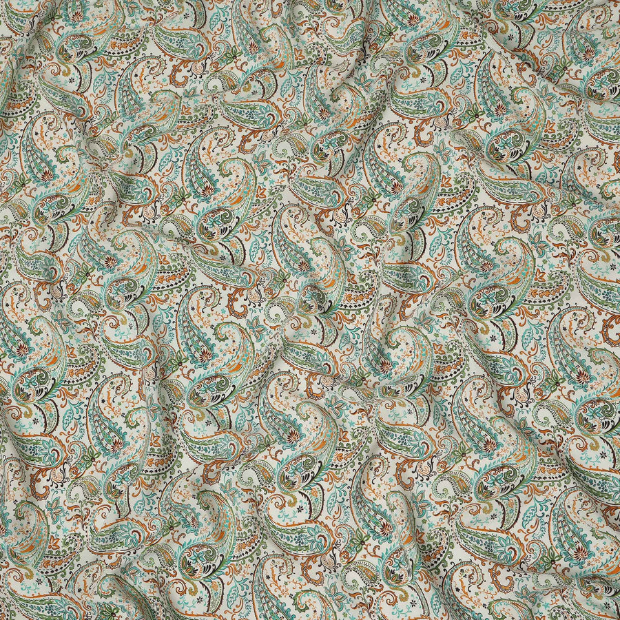 Beige Paisley Pure Silk Crepe Fabric 110cm - 1086835