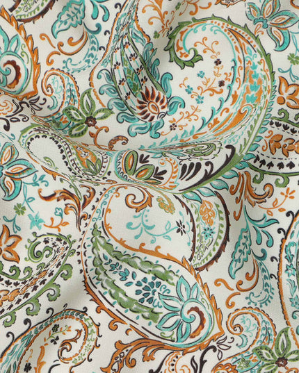 Beige Paisley Pure Silk Crepe Fabric 110cm - 1086835