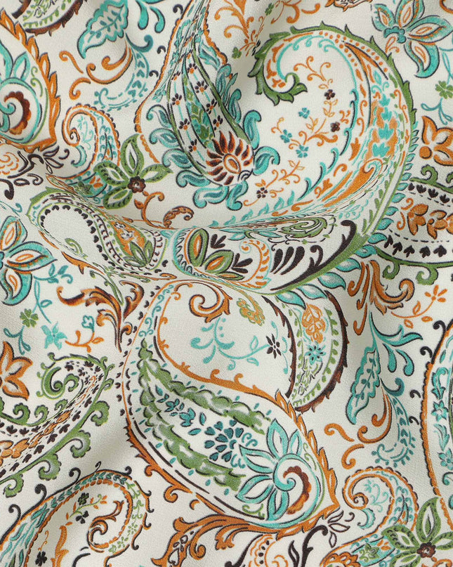 Beige Paisley Pure Silk Crepe Fabric 110cm - 1086835