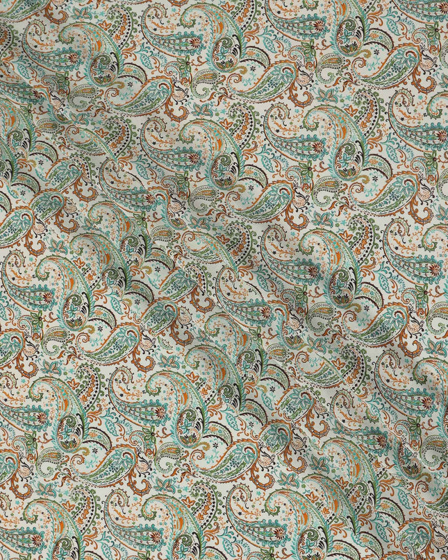 Beige Paisley Pure Silk Crepe Fabric 110cm - 1086835