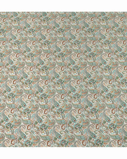 Beige Paisley Pure Silk Crepe Fabric 110cm - 1086835