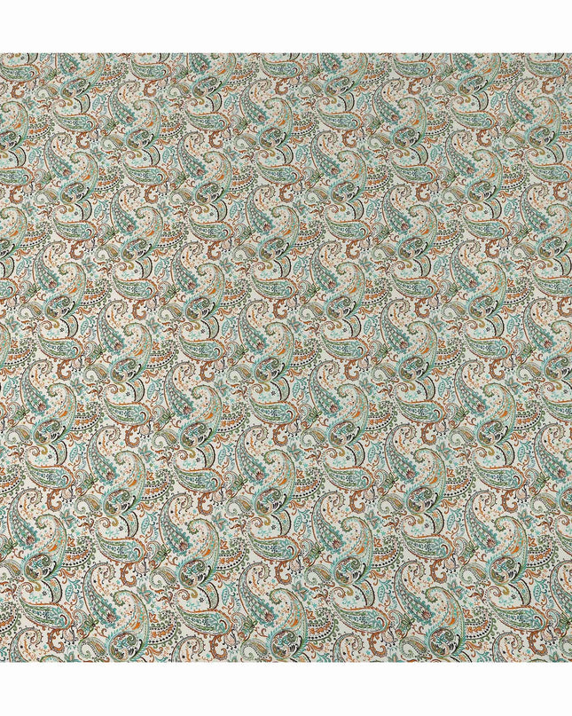 Beige Paisley Pure Silk Crepe Fabric 110cm - 1086835