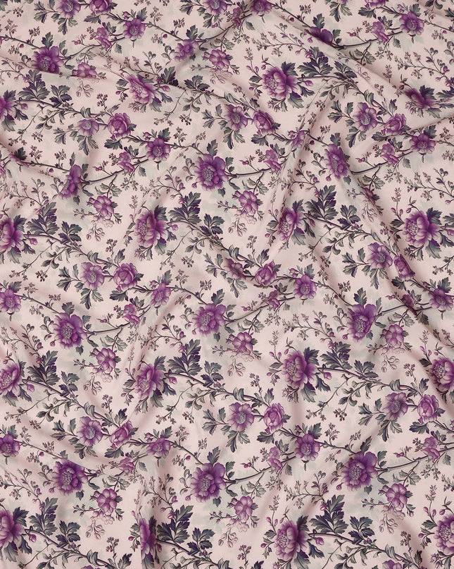 Purple Floral Pure Silk Crepe Fabric 110cm - 1086880