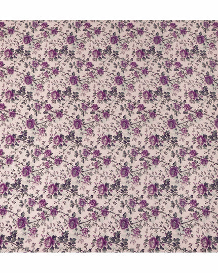 Purple Floral Pure Silk Crepe Fabric 110cm - 1086880