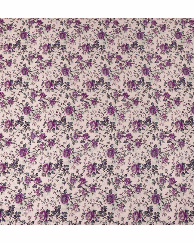 Purple Floral Pure Silk Crepe Fabric 110cm - 1086880