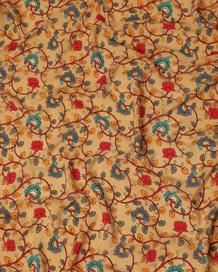 Beige Paisley Pure Silk Crepe Fabric 110cm - 1086897
