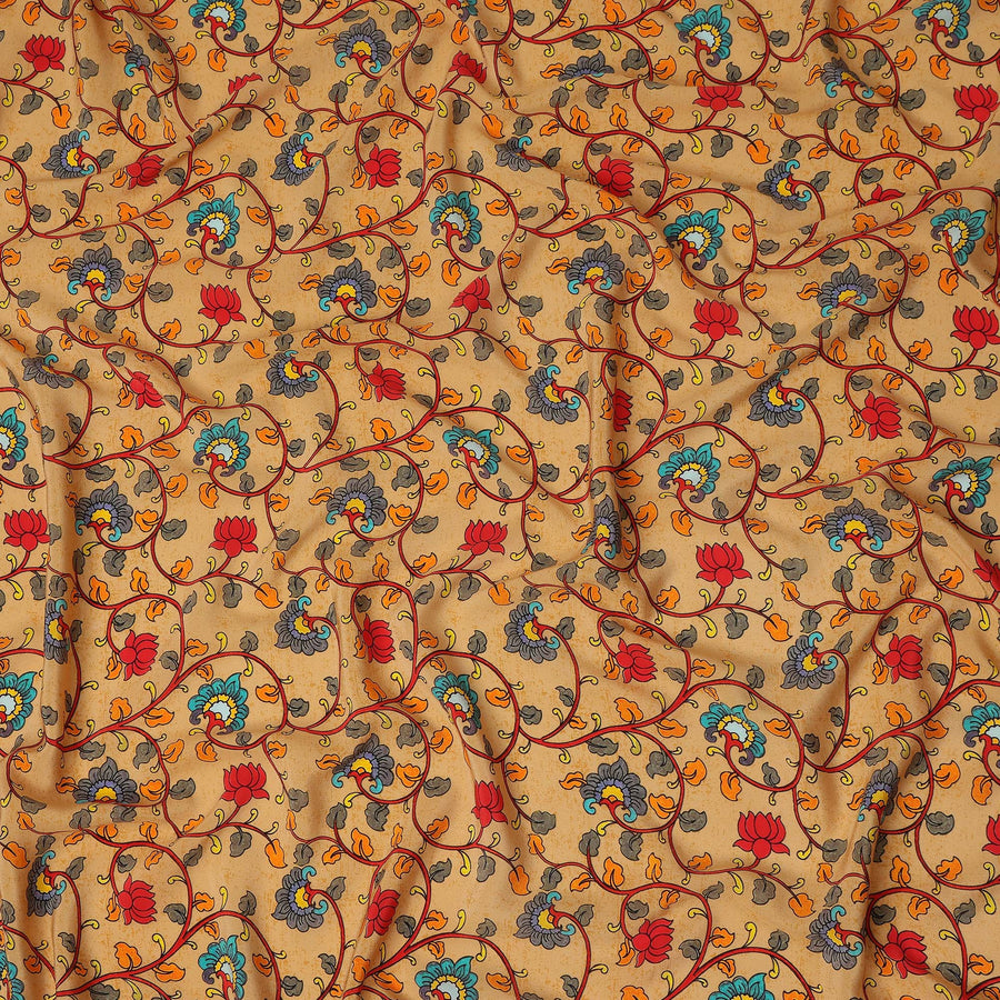 Beige Paisley Pure Silk Crepe Fabric 110cm - 1086897