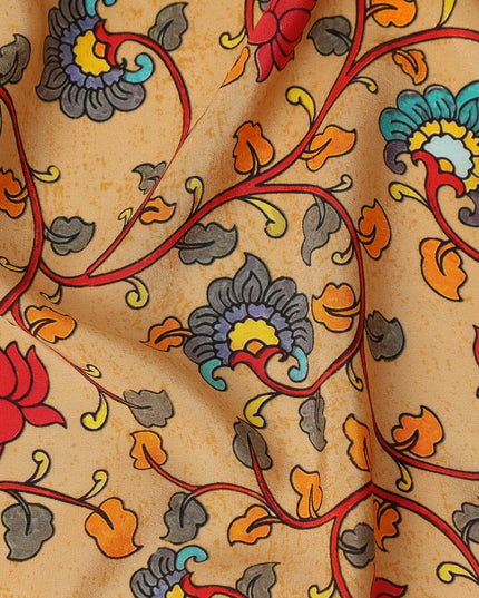 Beige Paisley Pure Silk Crepe Fabric 110cm - 1086897