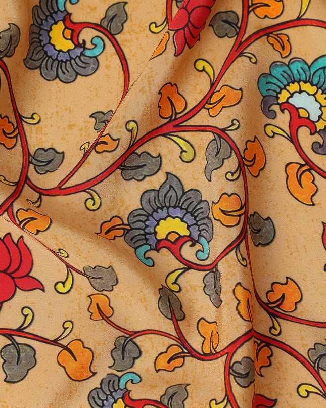 Beige Paisley Pure Silk Crepe Fabric 110cm - 1086897