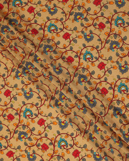 Beige Paisley Pure Silk Crepe Fabric 110cm - 1086897