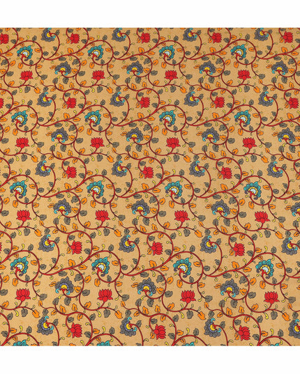 Beige Paisley Pure Silk Crepe Fabric 110cm - 1086897