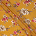 Yellow Floral Pure Silk Crepe Fabric 110cm - 1086927