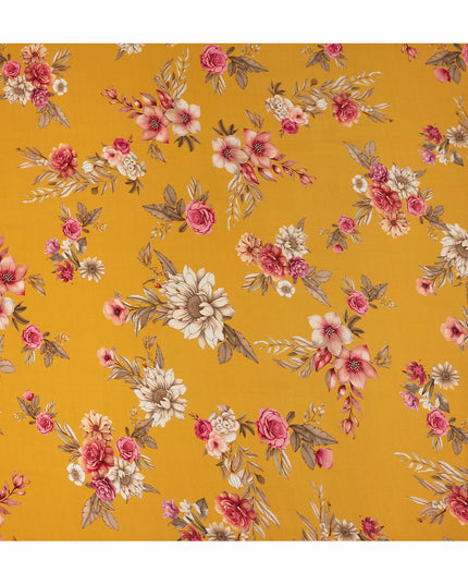 Yellow Floral Pure Silk Crepe Fabric 110cm - 1086927