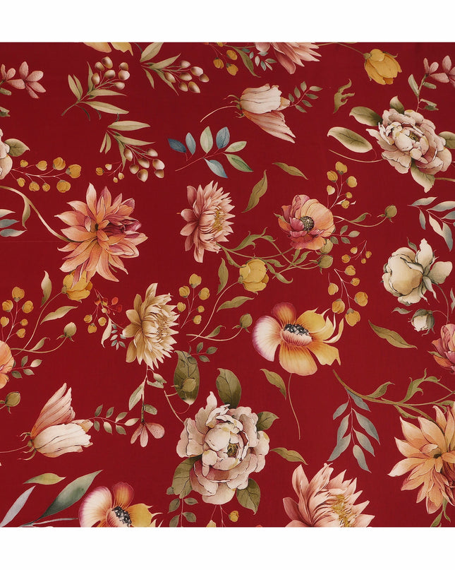 Red Floral Pure Silk Crepe Fabric 110cm - 1087092