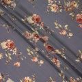 Grey Floral Pure Silk Crepe Fabric 110cm - 1087108