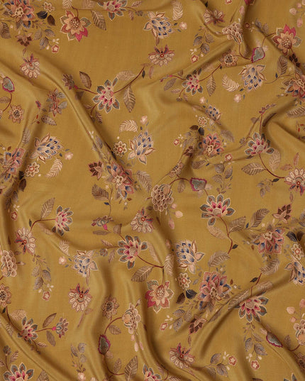Yellow Floral Pure Silk Crepe Fabric 110cm - 1087153