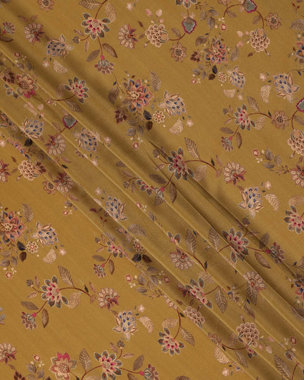 Yellow Floral Pure Silk Crepe Fabric 110cm - 1087153
