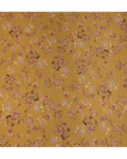Yellow Floral Pure Silk Crepe Fabric 110cm - 1087153