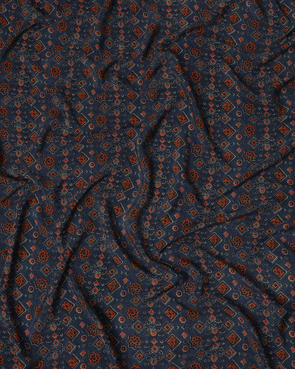 Blue Geometric Pure Silk Crepe Fabric 110cm - 1087252
