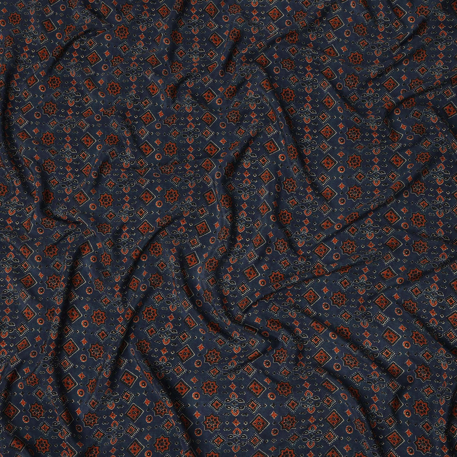 Blue Geometric Pure Silk Crepe Fabric 110cm - 1087252