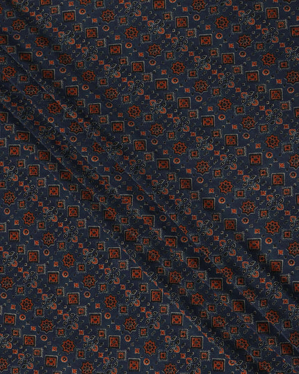 Blue Geometric Pure Silk Crepe Fabric 110cm - 1087252