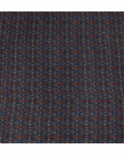 Blue Geometric Pure Silk Crepe Fabric 110cm - 1087252