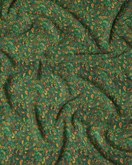 Green Paisley Pure Silk Crepe Fabric 110cm - 1087269