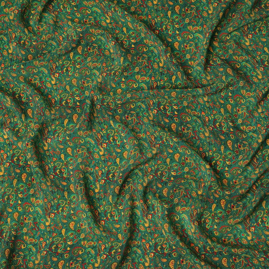 Green Paisley Pure Silk Crepe Fabric 110cm - 1087269
