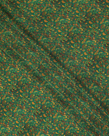 Green Paisley Pure Silk Crepe Fabric 110cm - 1087269