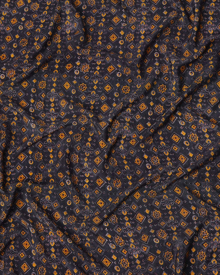 Blue Geometric Pure Silk Crepe Fabric 110cm - 1087276