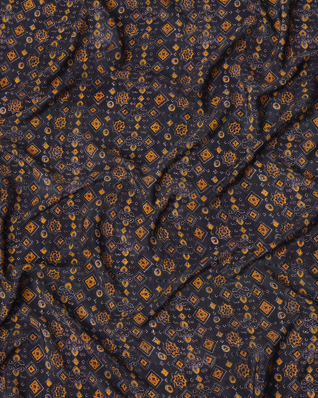 Blue Geometric Pure Silk Crepe Fabric 110cm - 1087276