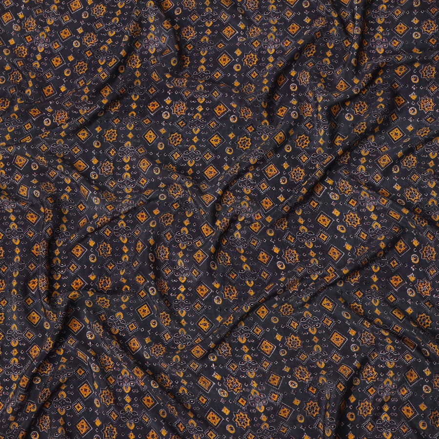 Blue Geometric Pure Silk Crepe Fabric 110cm - 1087276